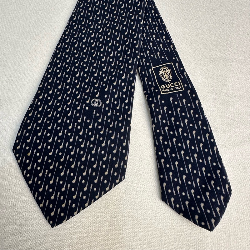 Gucci 藏青色高爾夫球桿圖案領帶 領結 絲綢（中古）-1
