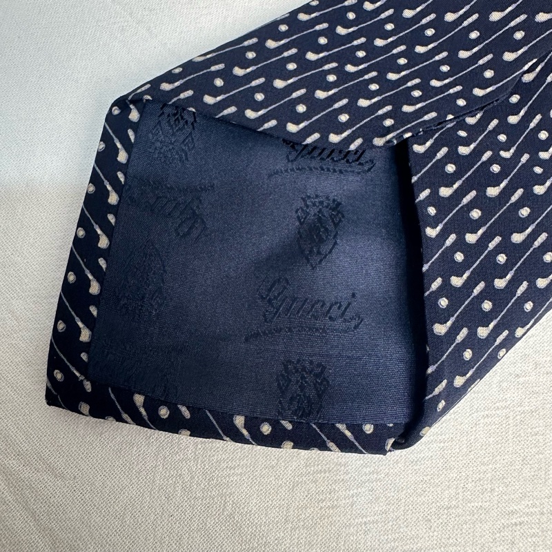 Gucci 藏青色高爾夫球桿圖案領帶 領結 絲綢（中古）-5
