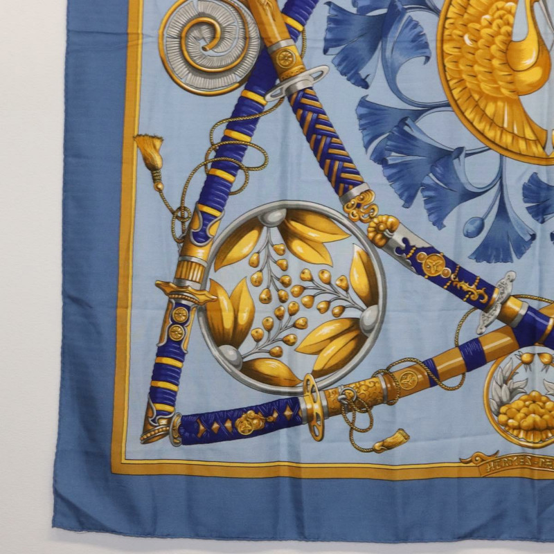 【日本直送】愛馬仕 Carre 140 絲巾，真絲羊絨混紡，淺藍色，正品編號 121330V-7