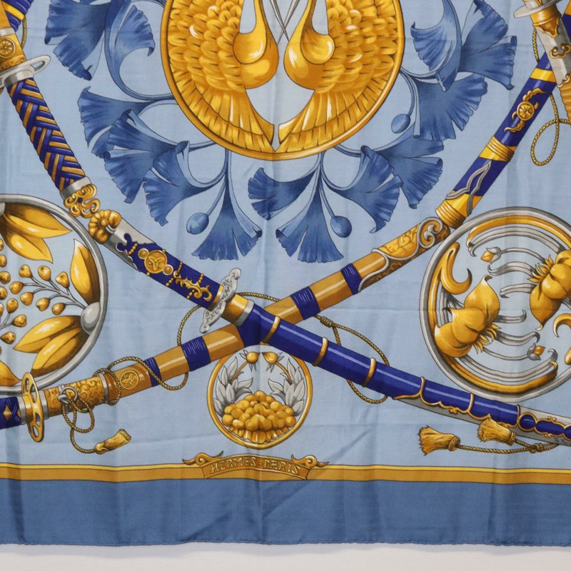 【日本直送】愛馬仕 Carre 140 絲巾，真絲羊絨混紡，淺藍色，正品編號 121330V-8