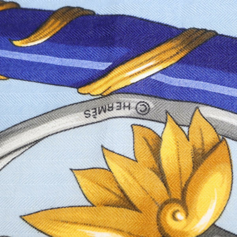 【日本直送】愛馬仕 Carre 140 絲巾，真絲羊絨混紡，淺藍色，正品編號 121330V-11