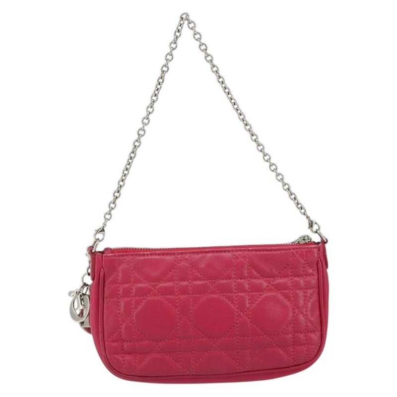 【日本直送】Christian Dior Canage 鏈條肩背包 羊皮 粉紅色 銀色 Auth mr1565-1