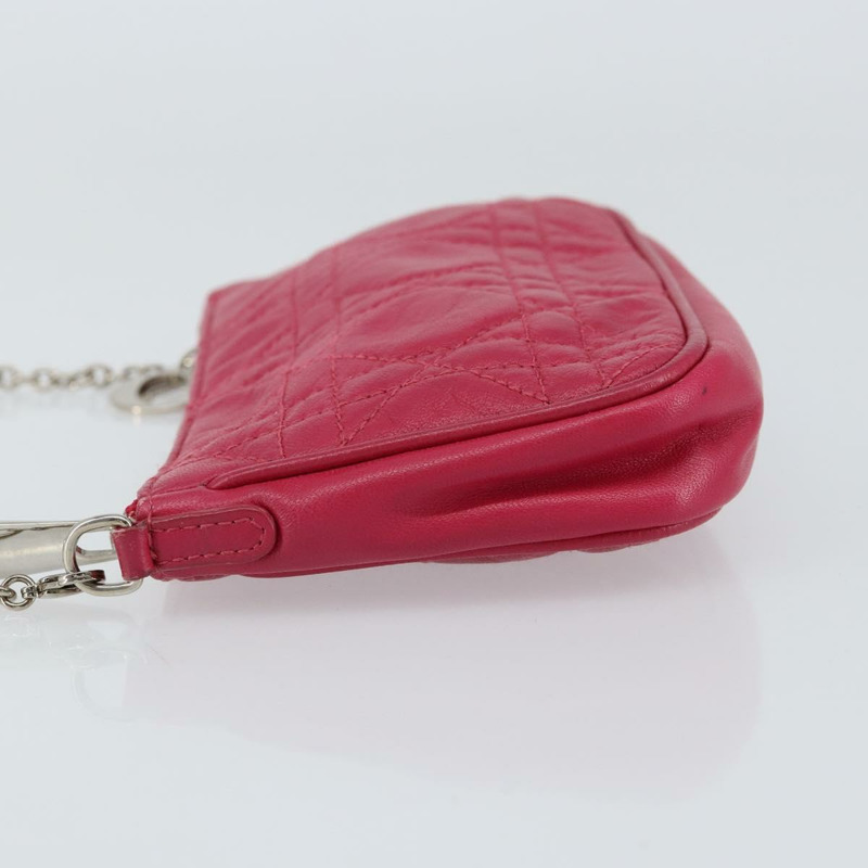 【日本直送】Christian Dior Canage 鏈條肩背包 羊皮 粉紅色 銀色 Auth mr1565-3
