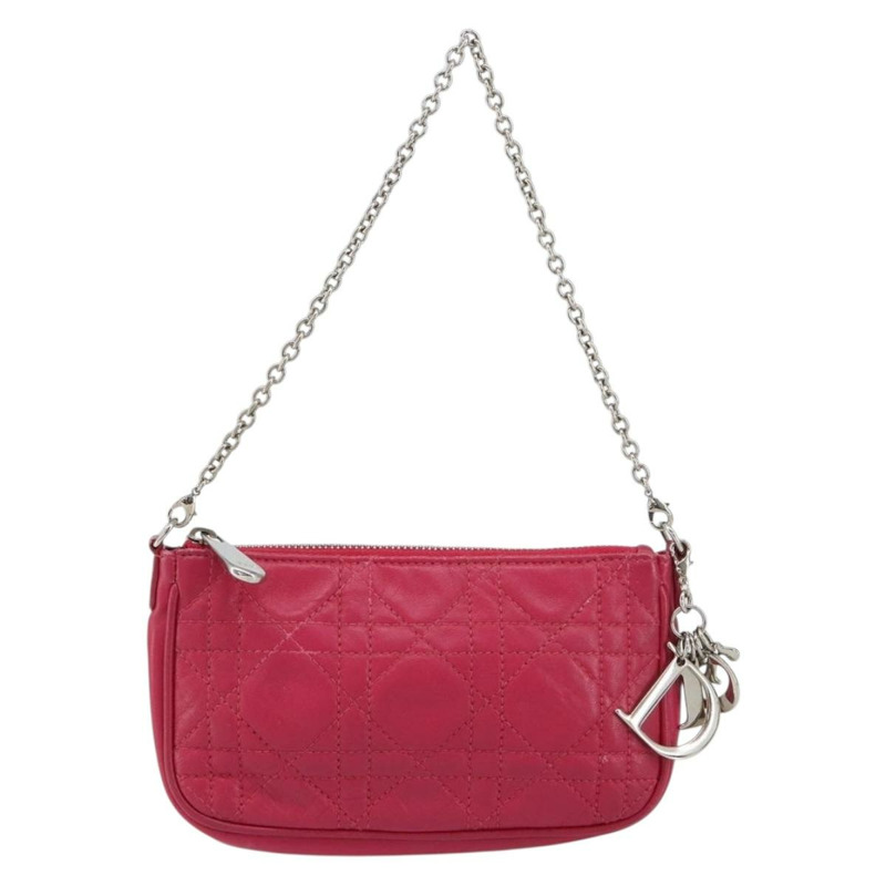 【日本直送】Christian Dior Canage 鏈條肩背包 羊皮 粉紅色 銀色 Auth mr1565-12