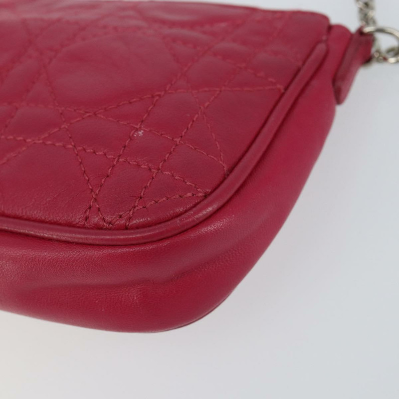 【日本直送】Christian Dior Canage 鏈條肩背包 羊皮 粉紅色 銀色 Auth mr1565-13