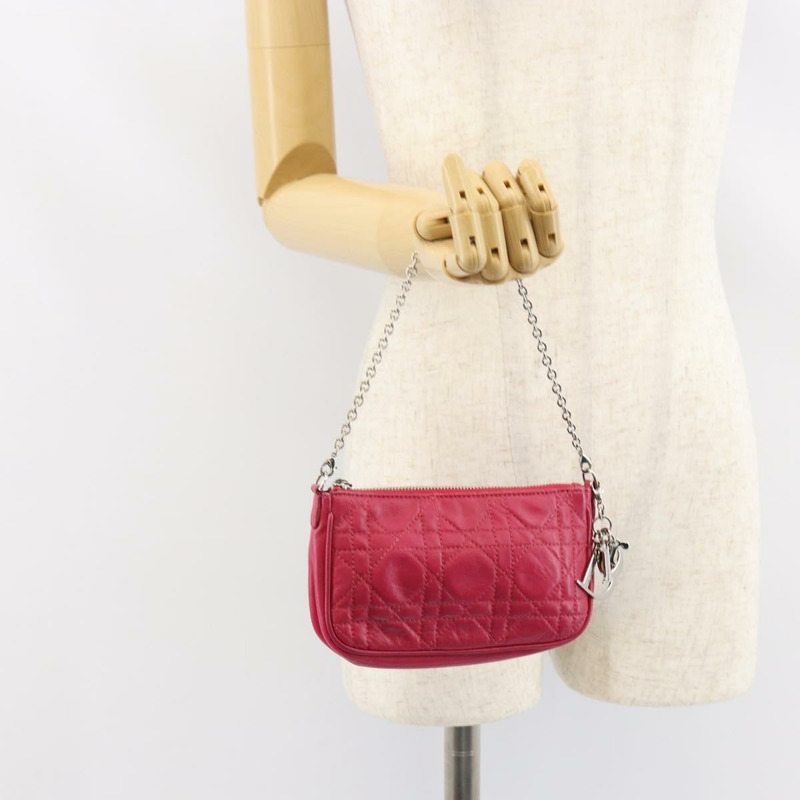 【日本直送】Christian Dior Canage 鏈條肩背包 羊皮 粉紅色 銀色 Auth mr1565-20