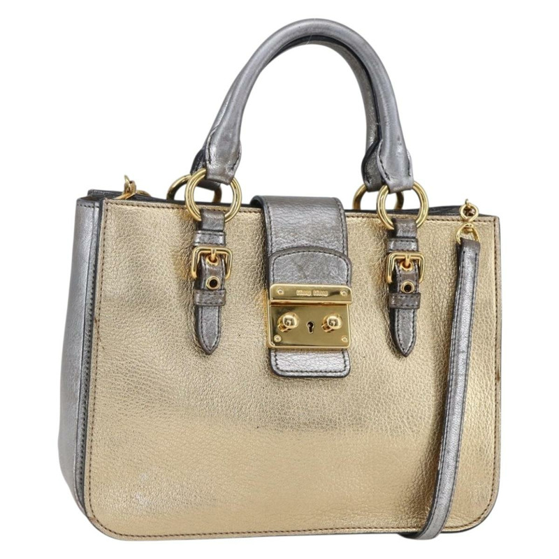 【日本直送】Miu Miu Madras 手提包 皮革 2way 金色 Auth mr1549-0