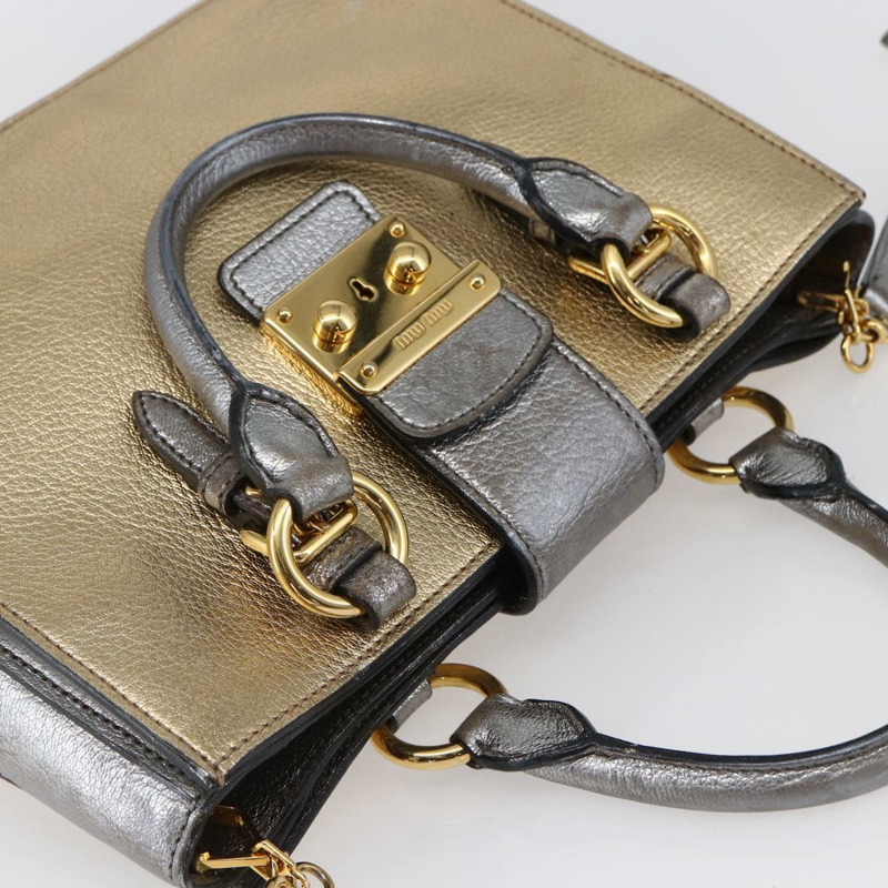 【日本直送】Miu Miu Madras 手提包 皮革 2way 金色 Auth mr1549-5