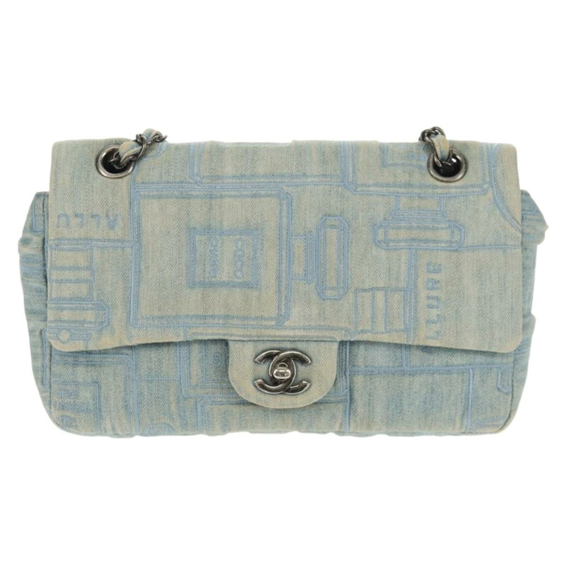 【日本直送】香奈兒 Coco 香水鏈肩背包，牛仔布淺藍色，CC 標誌，貨號 145068AV-12