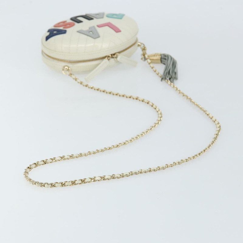 【日本直送】香奈兒 V 字縫線鏈條肩背包 白色皮革 金色 CC 標誌 正品 144830SAV-6