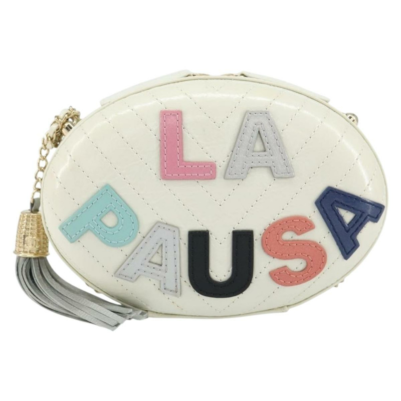 【日本直送】香奈兒 V 字縫線鏈條肩背包 白色皮革 金色 CC 標誌 正品 144830SAV-12