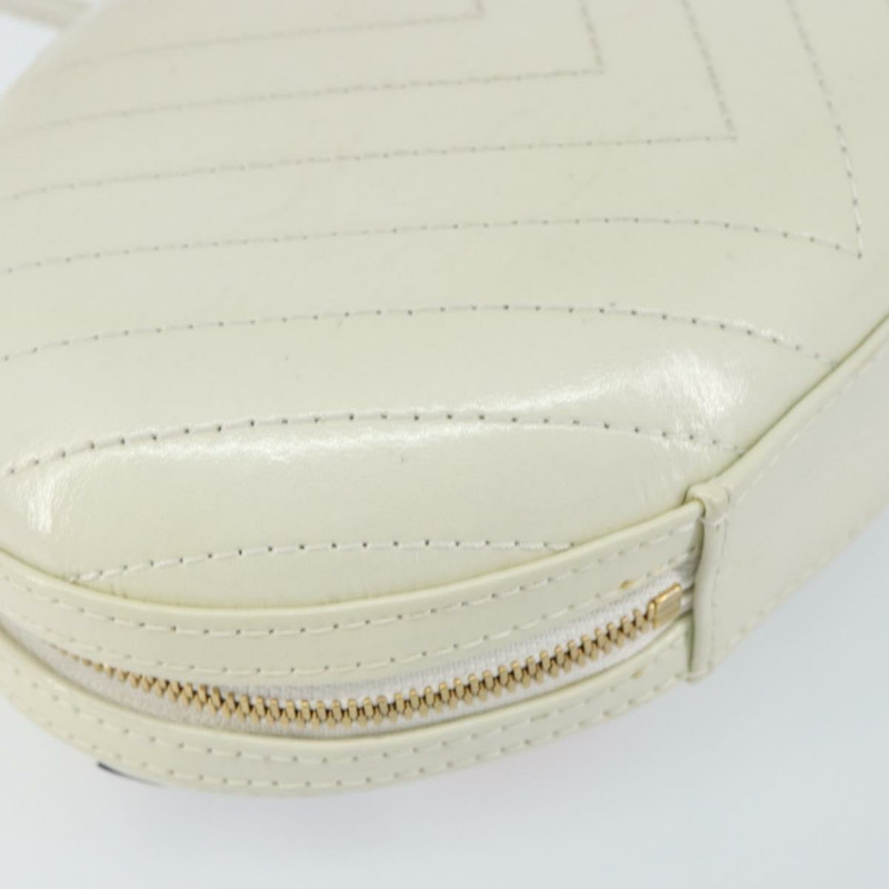 【日本直送】香奈兒 V 字縫線鏈條肩背包 白色皮革 金色 CC 標誌 正品 144830SAV-16