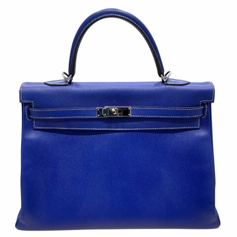 HERMES 愛馬仕 KELLY 35 凱莉包 EPSOM 電光藍 內縫 銀釦