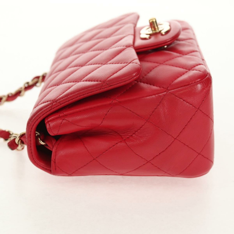 【日本直送】香奈兒 Matelasse 17 鏈條肩背包，羊皮材質，紅色，金色雙C標誌，正品編號 144831SAM-2