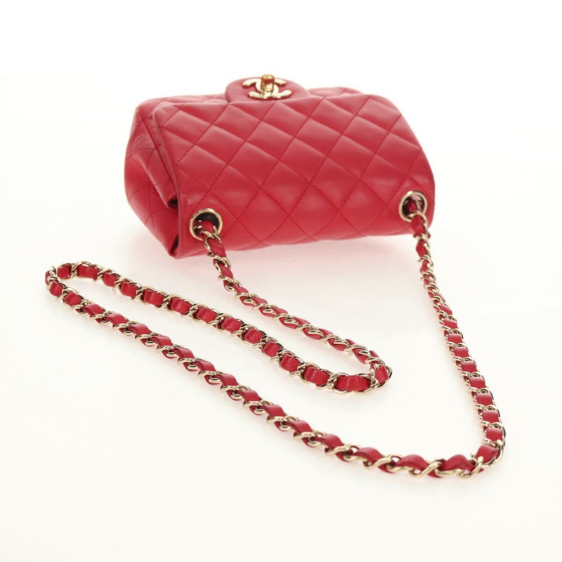 【日本直送】香奈兒 Matelasse 17 鏈條肩背包，羊皮材質，紅色，金色雙C標誌，正品編號 144831SAM-6