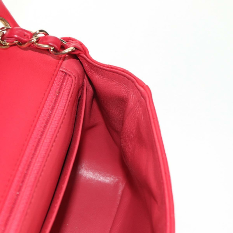 【日本直送】香奈兒 Matelasse 17 鏈條肩背包，羊皮材質，紅色，金色雙C標誌，正品編號 144831SAM-24