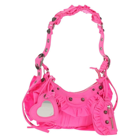 BALENCIAGA LucaGol XS 單肩包 尼龍材質 粉紅色 銀色 671309 正品 147969SM