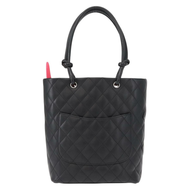 【日本直送】香奈兒 Cambon 系列絎縫手提包，黑色銀色雙C標誌皮革，正品編號 148463SAV-1