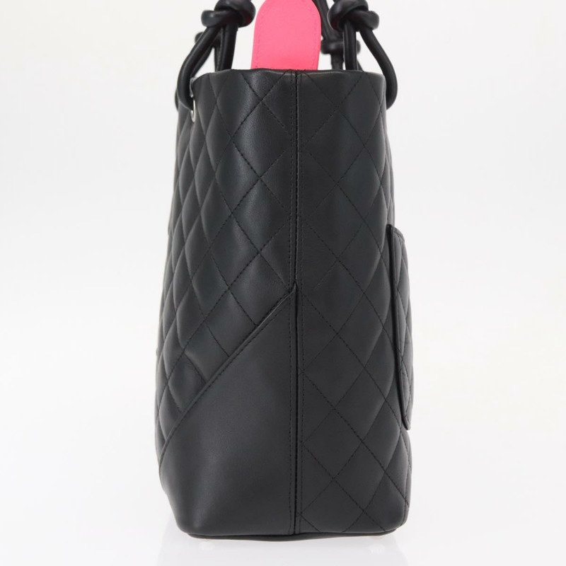 【日本直送】香奈兒 Cambon 系列絎縫手提包，黑色銀色雙C標誌皮革，正品編號 148463SAV-2