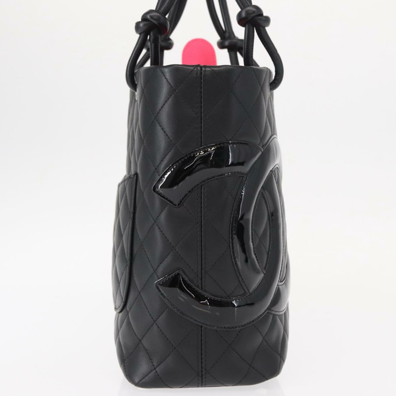 【日本直送】香奈兒 Cambon 系列絎縫手提包，黑色銀色雙C標誌皮革，正品編號 148463SAV-3