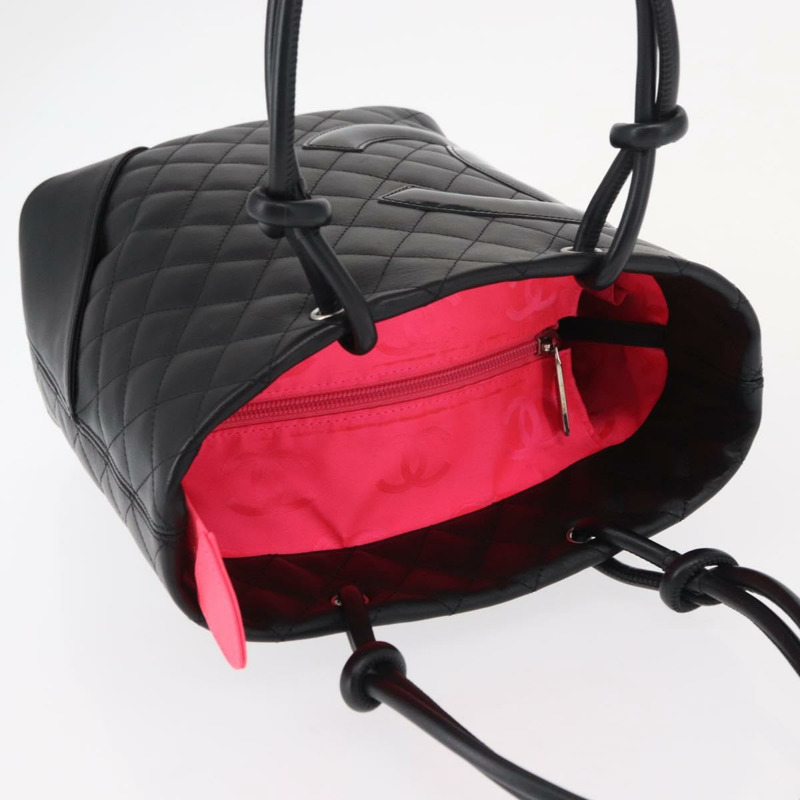 【日本直送】香奈兒 Cambon 系列絎縫手提包，黑色銀色雙C標誌皮革，正品編號 148463SAV-5