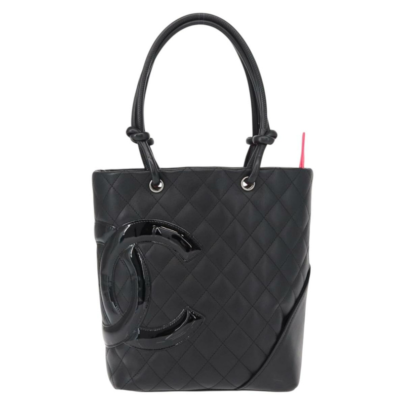 【日本直送】香奈兒 Cambon 系列絎縫手提包，黑色銀色雙C標誌皮革，正品編號 148463SAV-12