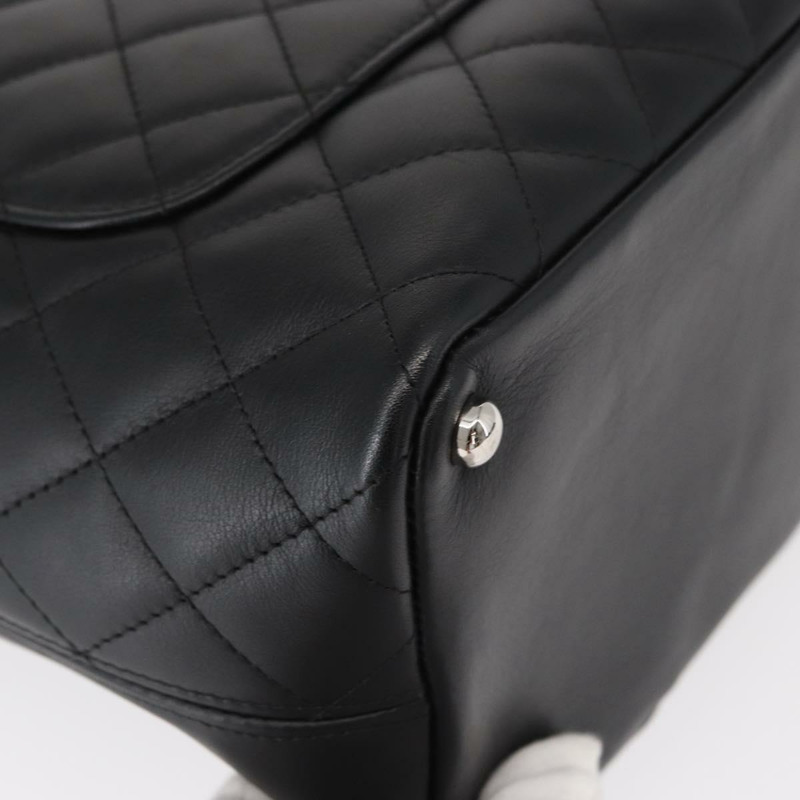 【日本直送】香奈兒 Cambon 系列絎縫手提包，黑色銀色雙C標誌皮革，正品編號 148463SAV-15