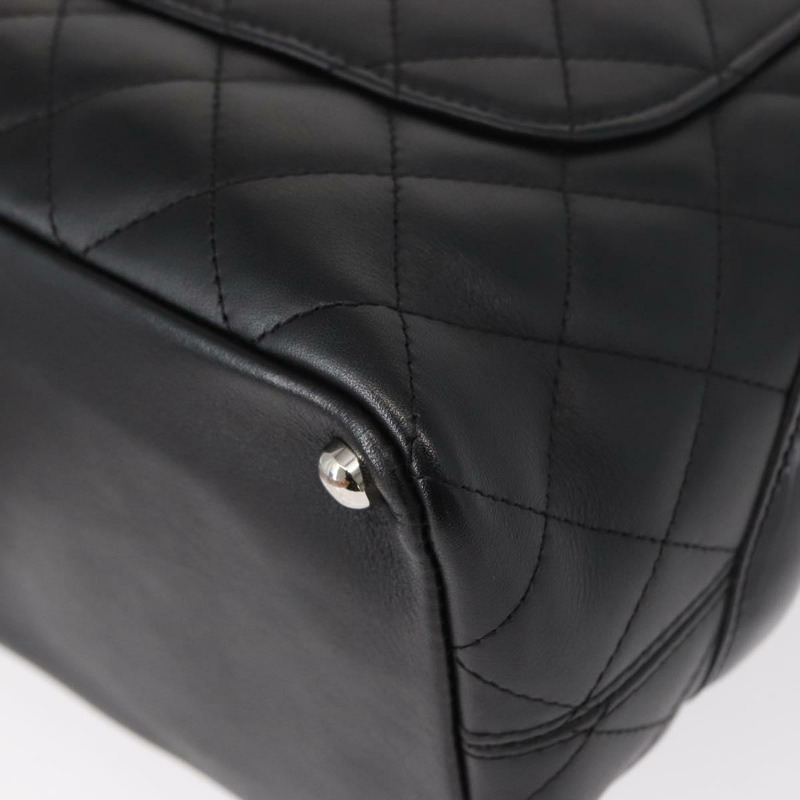 【日本直送】香奈兒 Cambon 系列絎縫手提包，黑色銀色雙C標誌皮革，正品編號 148463SAV-16