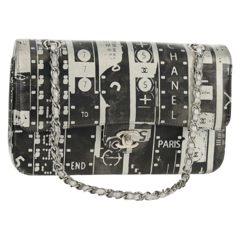 【日本直送】香奈兒雙蓋鏈條肩背包，銀色皮革，CC標誌，正品編號148462SAM-0