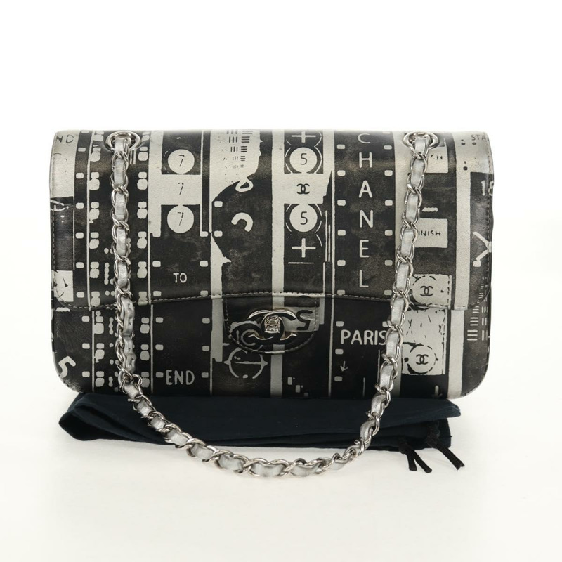 【日本直送】香奈兒雙蓋鏈條肩背包，銀色皮革，CC標誌，正品編號148462SAM-11