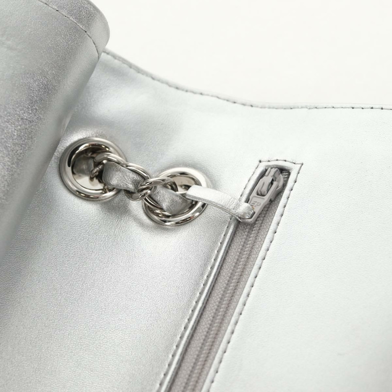 【日本直送】香奈兒雙蓋鏈條肩背包，銀色皮革，CC標誌，正品編號148462SAM-20