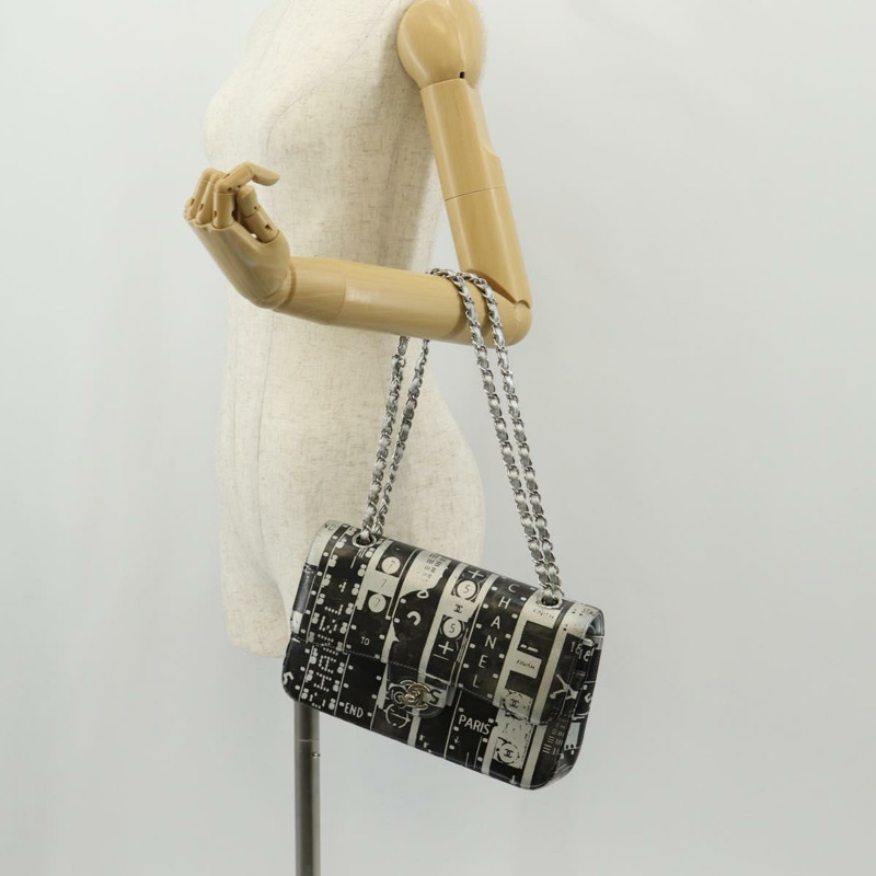 【日本直送】香奈兒雙蓋鏈條肩背包，銀色皮革，CC標誌，正品編號148462SAM-30