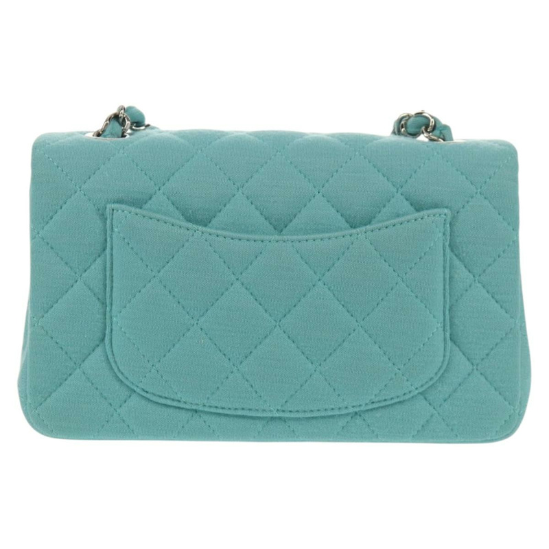 【日本直送】香奈兒 Matelasse 20 鏈條包 棉質 綠松石藍 銀色 CC 標誌 Auth 149236SAM-2