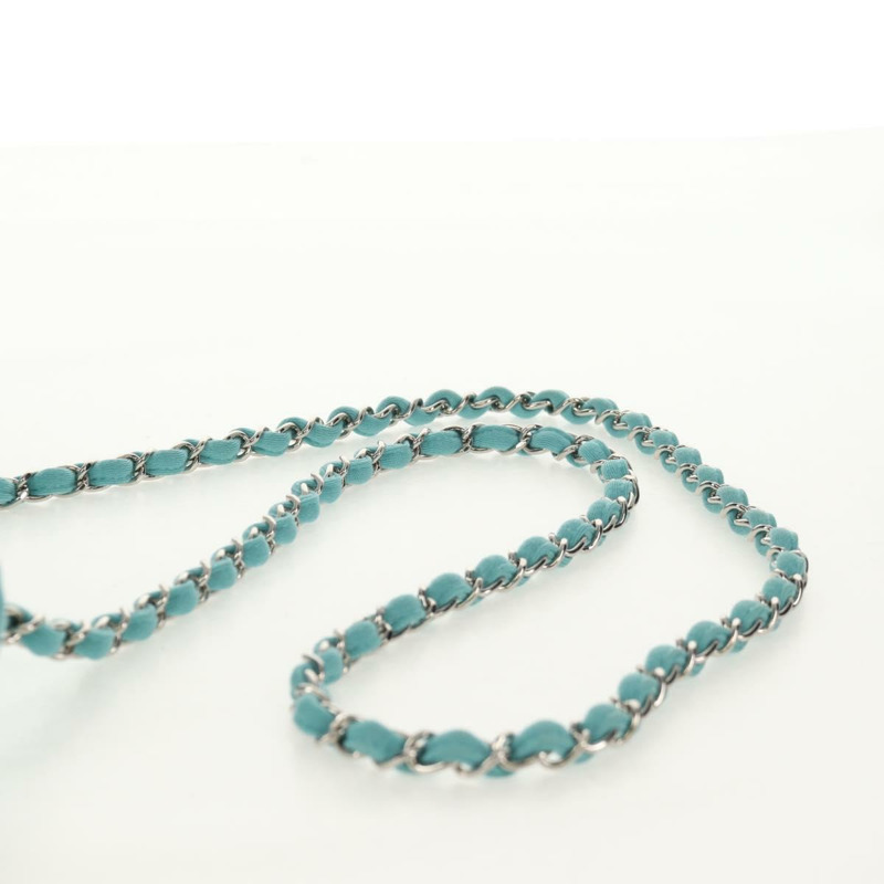 【日本直送】香奈兒 Matelasse 20 鏈條包 棉質 綠松石藍 銀色 CC 標誌 Auth 149236SAM-14