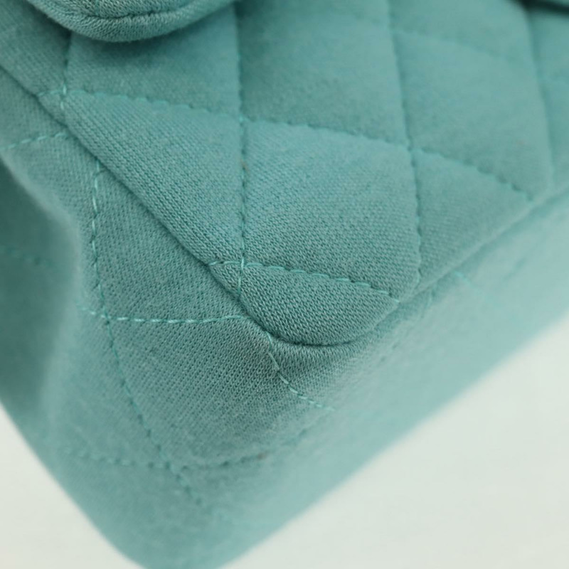 【日本直送】香奈兒 Matelasse 20 鏈條包 棉質 綠松石藍 銀色 CC 標誌 Auth 149236SAM-16