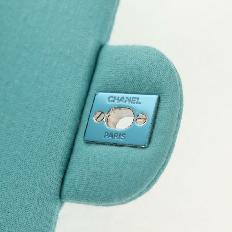 【日本直送】香奈兒 Matelasse 20 鏈條包 棉質 綠松石藍 銀色 CC 標誌 Auth 149236SAM-22