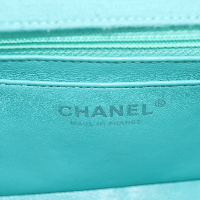 【日本直送】香奈兒 Matelasse 20 鏈條包 棉質 綠松石藍 銀色 CC 標誌 Auth 149236SAM-24