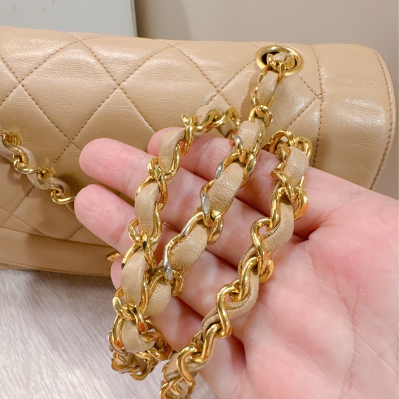 香奈兒｜Chanel Vintage Diana Flap 米色羊皮 24K金五金｜附保卡盒子｜1990年代-22
