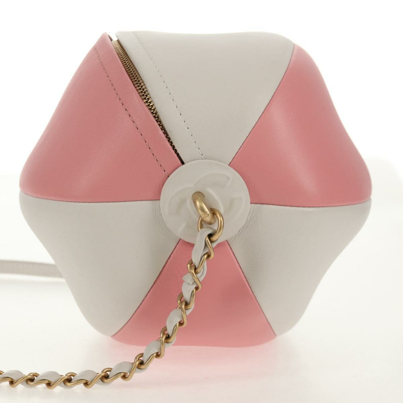 【日本直送】香奈兒 2019 春夏沙灘球肩包，粉金色小牛皮，雙C標誌，正品編號 143921SAM-2