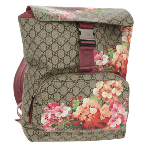 GUCCI GG Blooms 雙肩包 PVC 米色 銀色 405019 正品 152607V