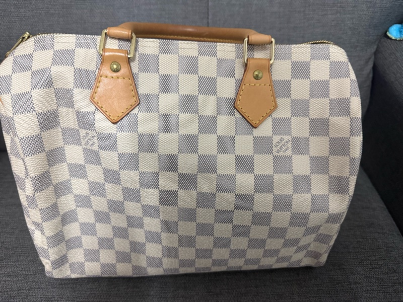 LV Louis Vuitton speedy30 白色棋盤格 手提行李袋 無肩帶款-1