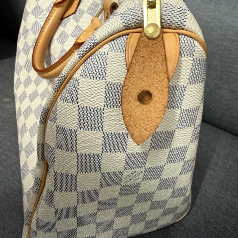 LV Louis Vuitton speedy30 白色棋盤格 手提行李袋 無肩帶款-2