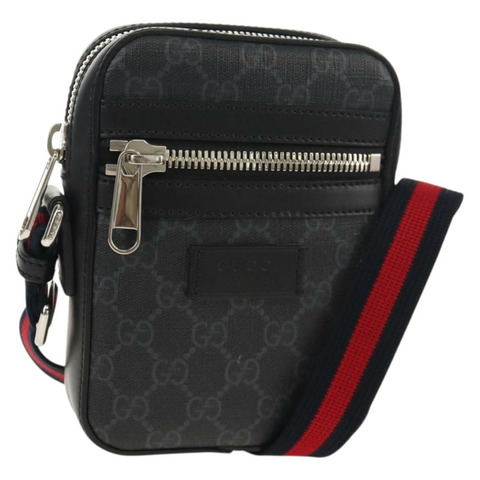 GUCCI GG Supreme Sherry Line 單肩包 PVC 黑色銀色 598103 Auth am9634M