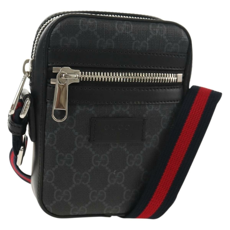 【日本直送】GUCCI GG Supreme Sherry Line 單肩包 PVC 黑色銀色 598103 Auth am9634M-0