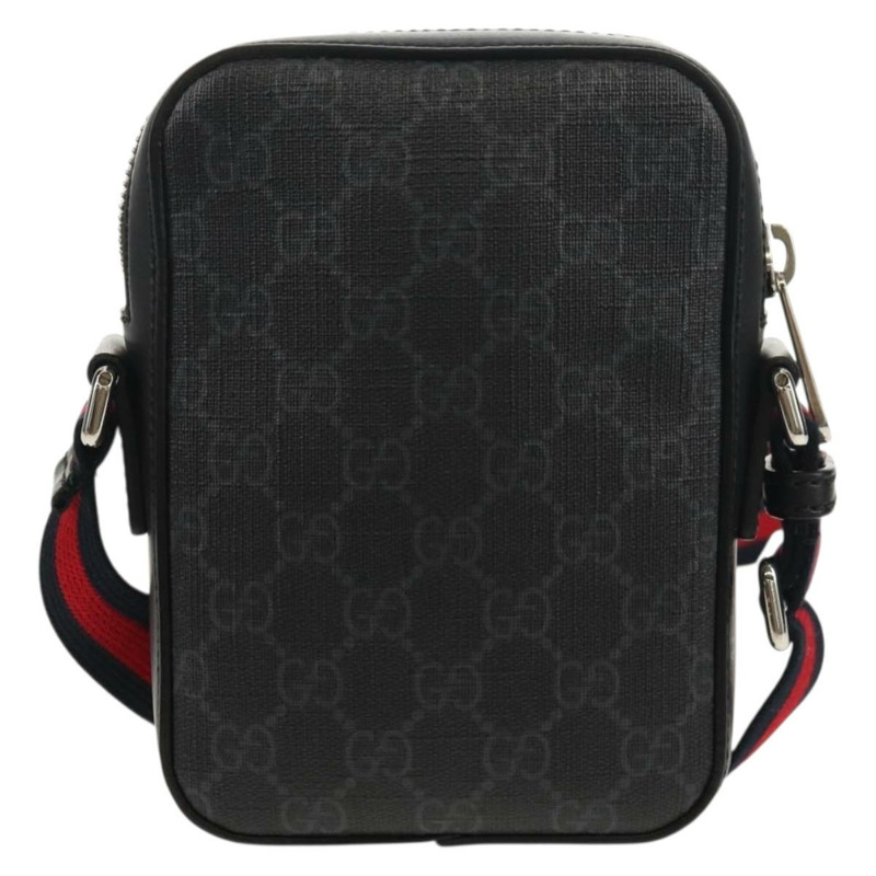 【日本直送】GUCCI GG Supreme Sherry Line 單肩包 PVC 黑色銀色 598103 Auth am9634M-1