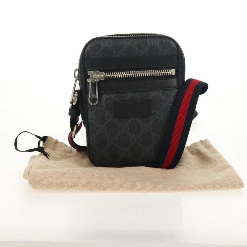 【日本直送】GUCCI GG Supreme Sherry Line 單肩包 PVC 黑色銀色 598103 Auth am9634M-11