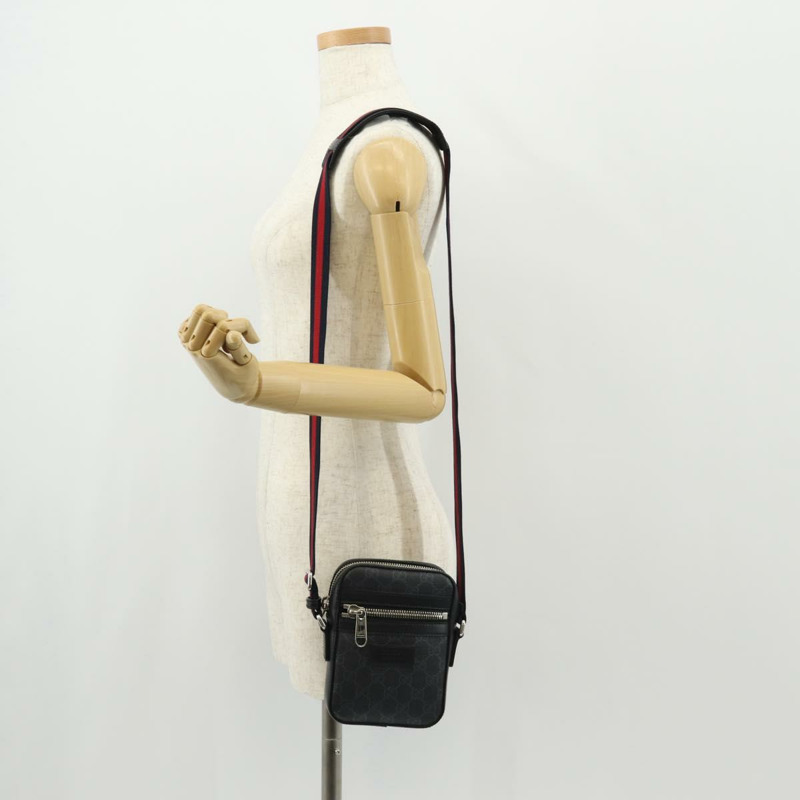 【日本直送】GUCCI GG Supreme Sherry Line 單肩包 PVC 黑色銀色 598103 Auth am9634M-26