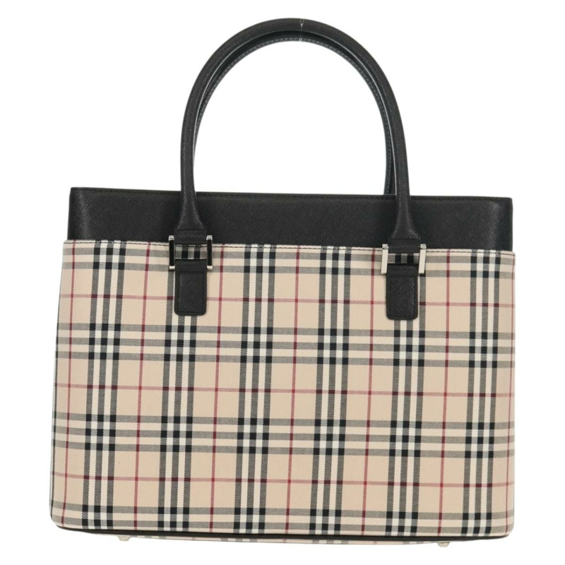 【日本直送】BURBERRY Nova 格紋手提包 帆布 米色 銀色 正品 am9603V-1