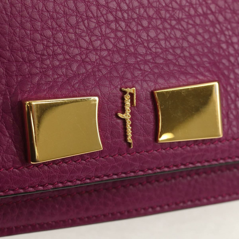 【日本直送】Salvatore Ferragamo Gancini 鏈條單肩包，紫色金色皮革，正品編號 153364V-18