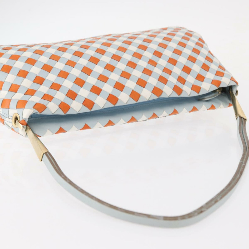 【日本直送】BOTTEGA VENETA INTRECCIATO 皮革肩背包 淺藍色 金色 Auth am9591-5